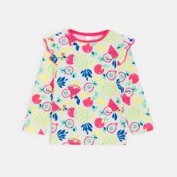 تي شيرت أبيض واقٍ من الأشعة فوق البنفسجية عليه صور فاكهة للطفلة الرضيعة